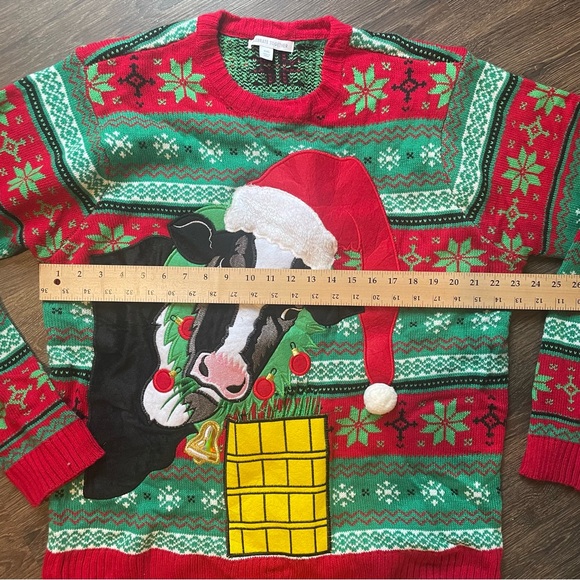 UGLY CHRISTMAS SWEATER WITH COW WEARING A CHRISTMAS HAT. Rare!! Men’s XXL - Picture 5 of 7